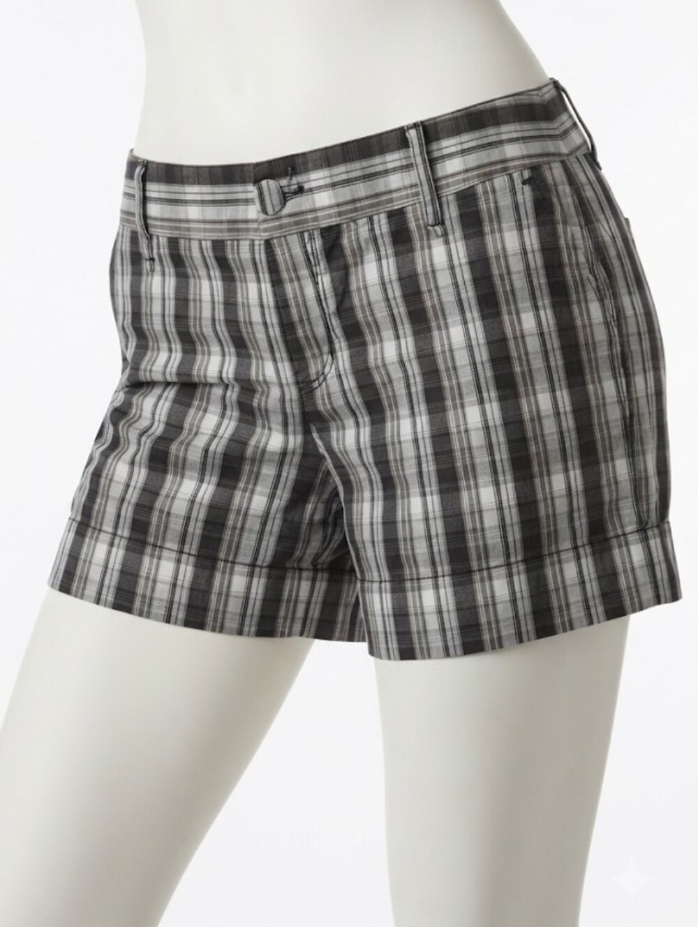 Boutique Jacob 100% Cotton Lowrise Shorts Black Grey Plaid Size Small